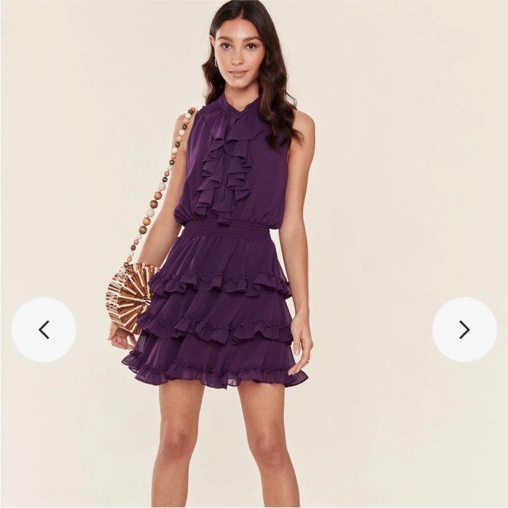 MISA Los Angeles Imelda Ruffle Tiered Mini Dress Purple Sleeveless Medium - Picture 2 of 15